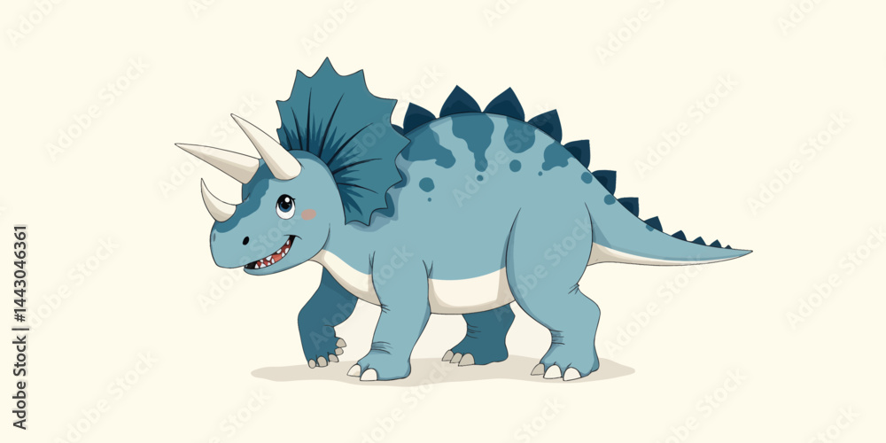 Cartoon Triceratops with Blue Scales and Three Horns