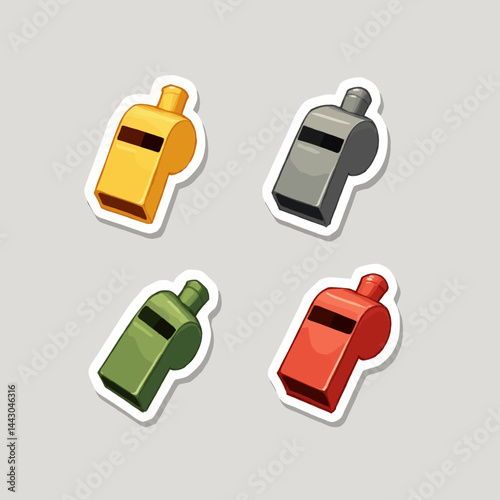 Obraz na płótnie Cartoon Whistle Stickers: Yellow, Gray, Green, Red w salonie