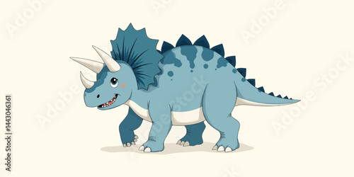 Obraz na płótnie Cartoon Triceratops with Blue Scales and Three Horns w salonie