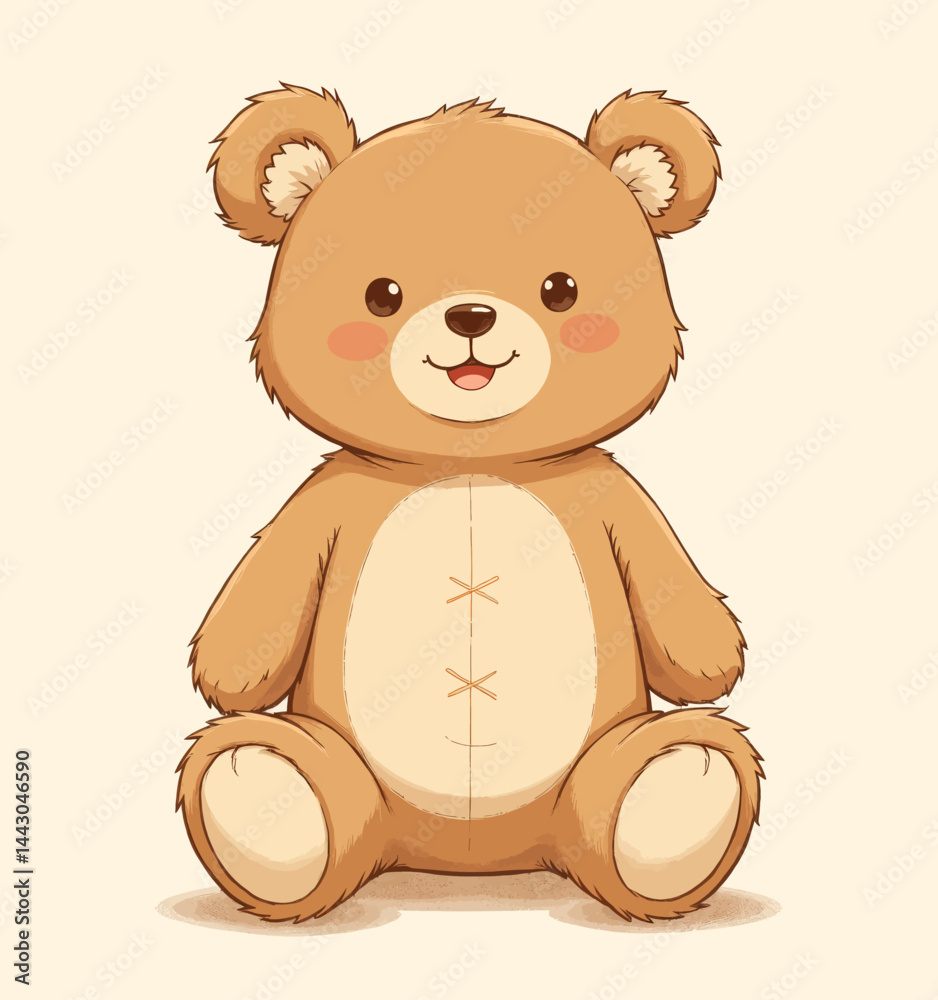 Cartoon teddy bear with stitched belly detail