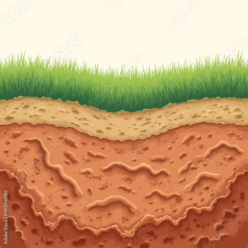 Obraz na płótnie Cartoon soil layers with grass and root system illustration w salonie