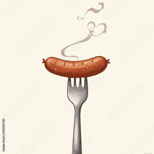 Obraz na płótnie Cartoon Sausage on Fork with Heart-Shaped Steam w salonie