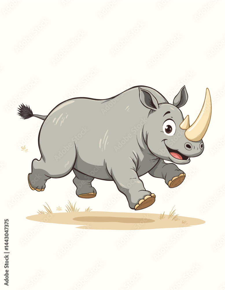 Cartoon Rhinoceros Running with a Smile
