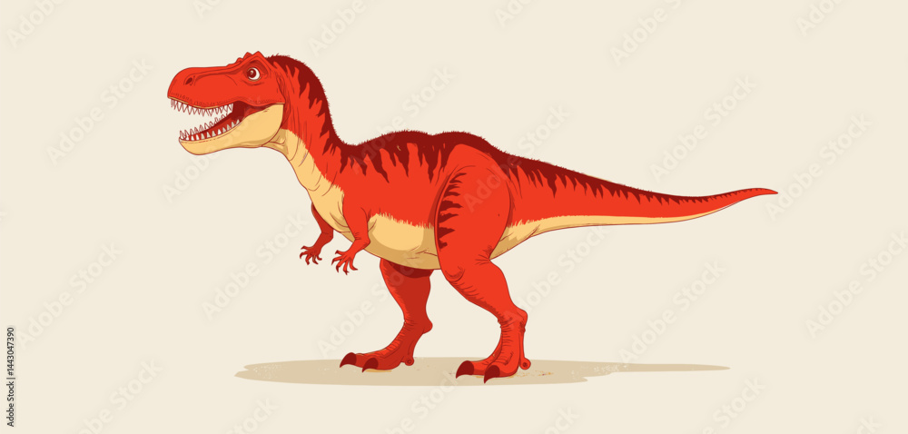 Cartoon Red Tyrannosaurus Rex with Jagged Teeth