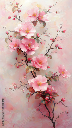 pink flower branches on soft pastel background