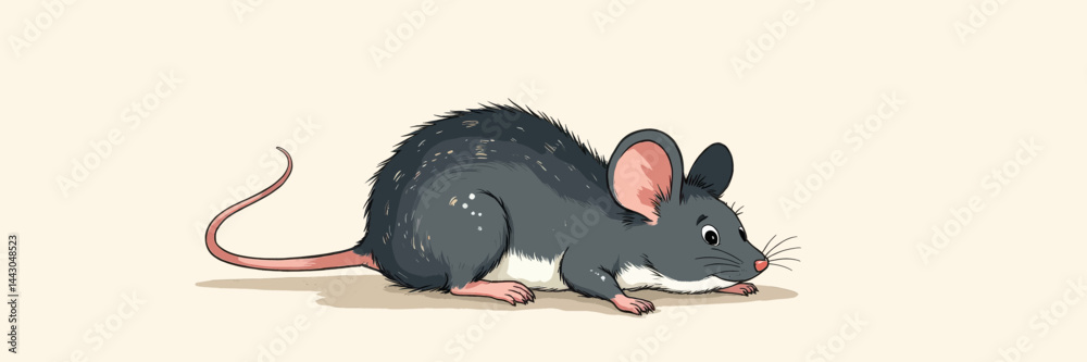 Cartoon Gray Mouse with Pink Ears and Tail