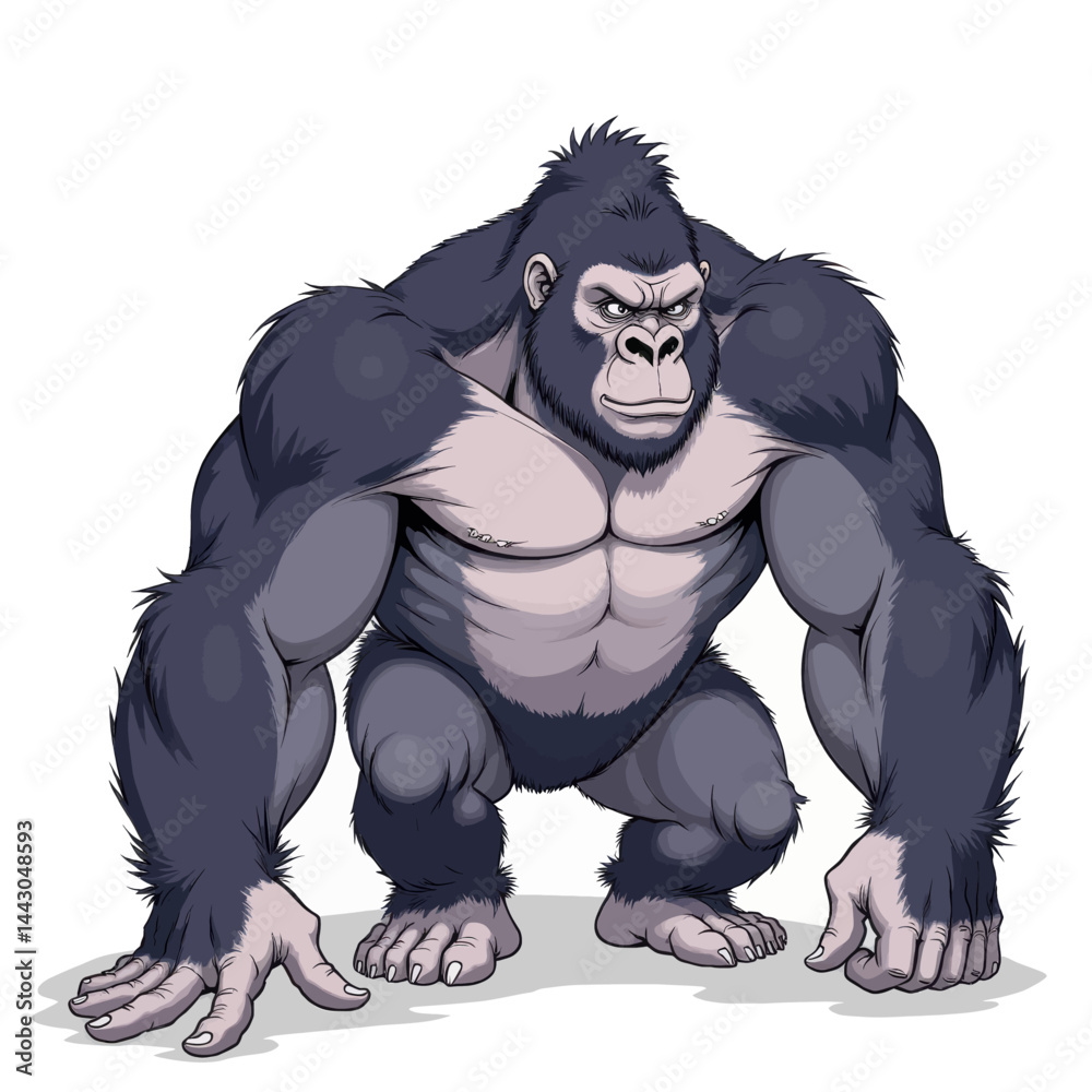 Cartoon Gorilla with Muscular Build and Intense Stare