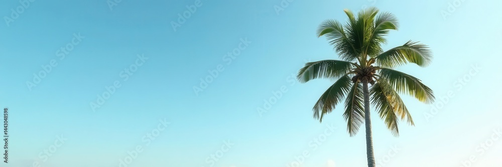 Fototapeta premium Majestic, solitary palm tree against clear sky, date palm, plantation, coconut palm