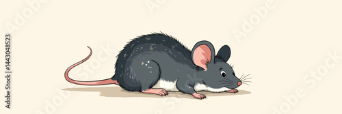 Obraz na płótnie Cartoon Gray Mouse with Pink Ears and Tail w salonie