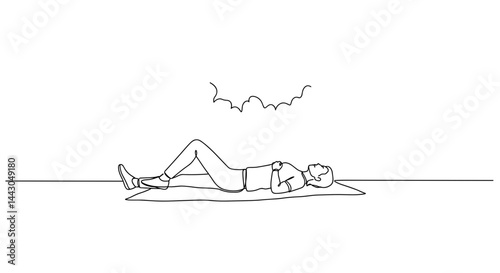 Person relaxing on a yoga mat in a minimalist environment  