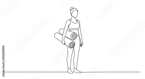 Woman carrying yoga mats in athletic wear against a minimalistic background  