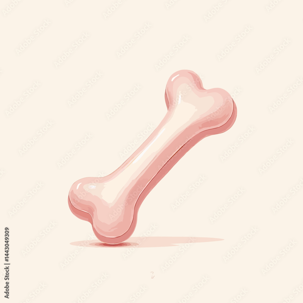 Cartoon Dog Bone Treat on Beige Background