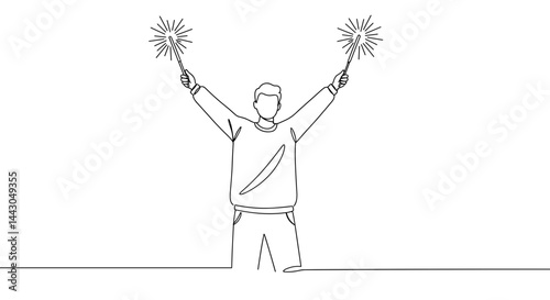 Cheerful person celebrating with sparklers against a blank background  
