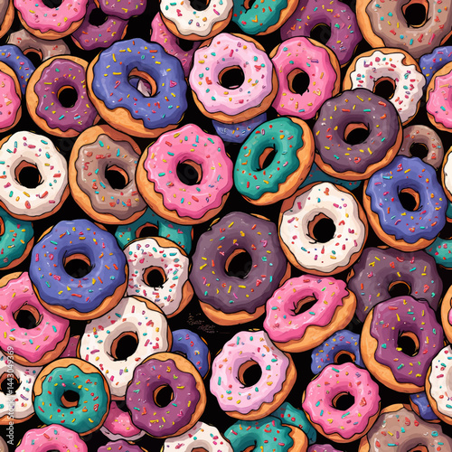 Obraz na płótnie Cartoon Doughnut Pile with Colorful Sprinkles w salonie