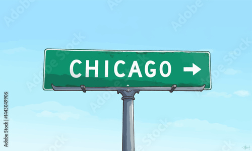 Obraz na płótnie Cartoon Chicago road sign against a blue sky w salonie