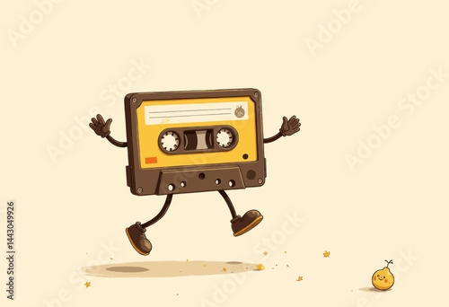 Cartoon Cassette Tape Character Leaping with Joy