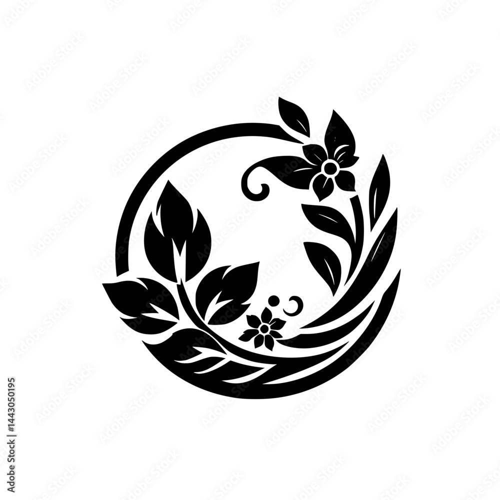 Fototapeta premium Elegant Black and White Floral Circle Design - Minimalist Graphic Element
