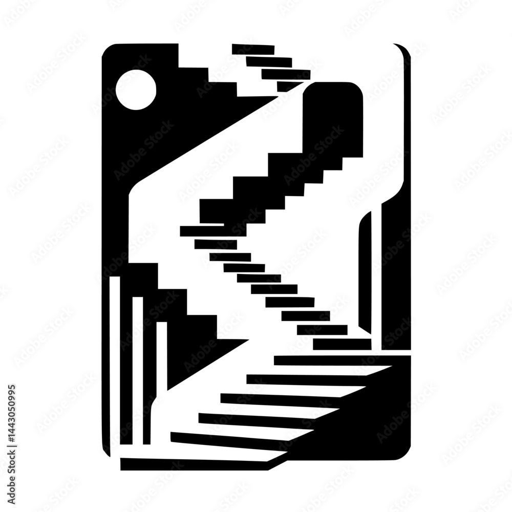 Abstract Impossible Staircase Illustration: Geometric Black and White Optical Illusion Art, Minimalist Design Concept Abstract Impossible Staircase Illustration: Geometric Black and White Optical Illusion Art, Minimalist Design Concept