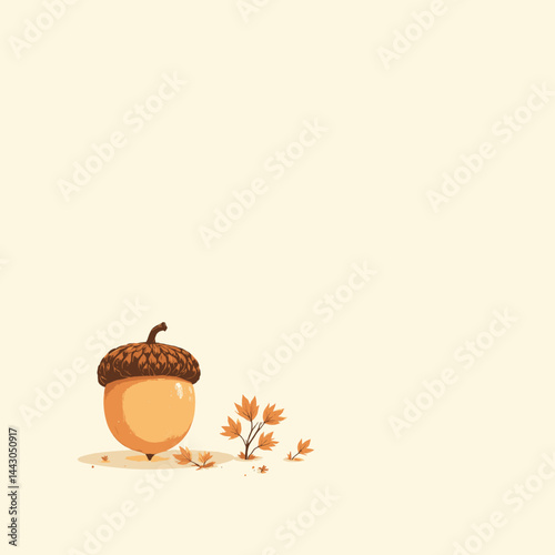 Obraz na płótnie Cartoon Acorn with Seedling and Fallen Leaves w salonie
