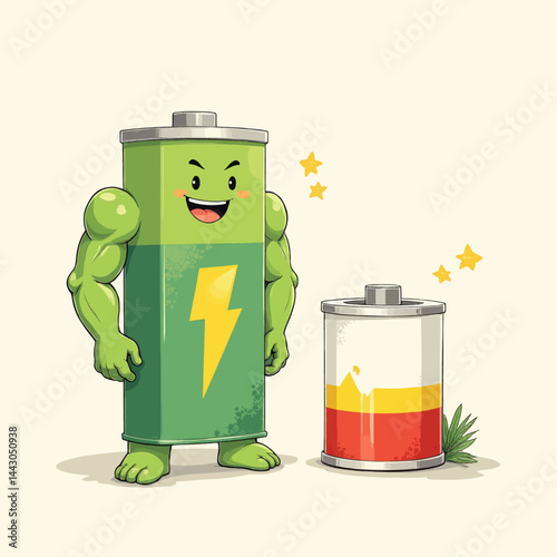 Obraz na płótnie Cartoon: Full Battery and Empty Battery Comparison w salonie