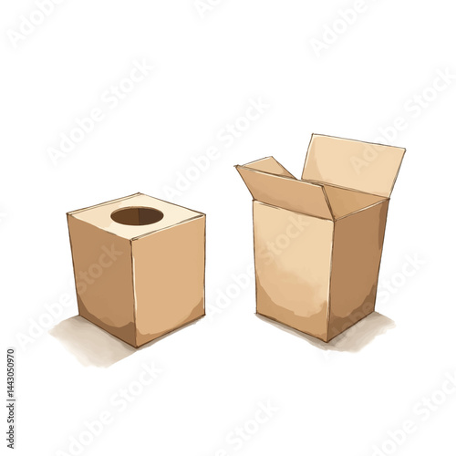 Obraz na płótnie Cardboard boxes, one with hole, watercolor style w salonie