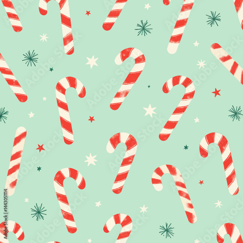 Obraz na płótnie Candy cane pattern on mint green background with stars w salonie