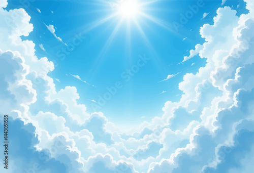 Obraz na płótnie Bright sun shining in a blue sky with fluffy clouds w salonie