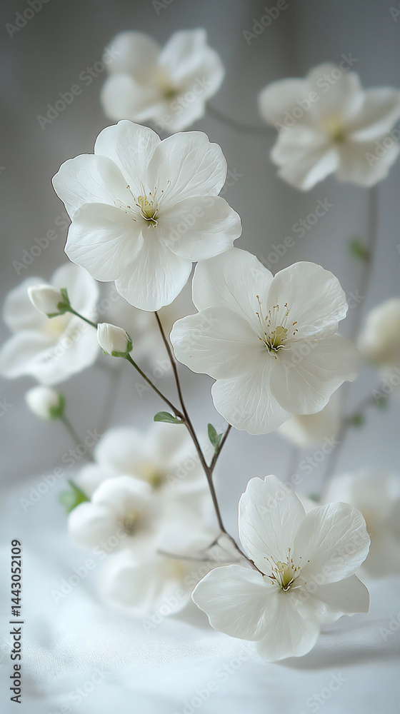 Fototapeta premium pure white flower branch close-up on white