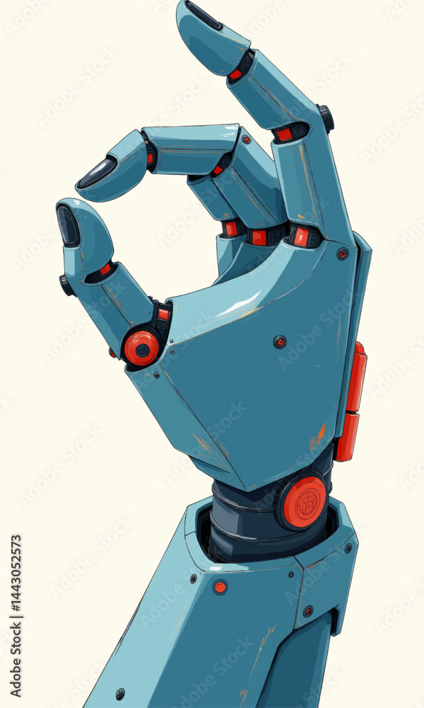 Blue Robotic Hand Making OK Sign