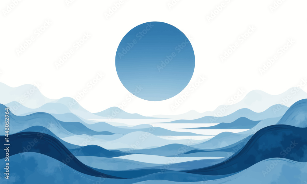 Blue Mountain Range with Circle Graphic