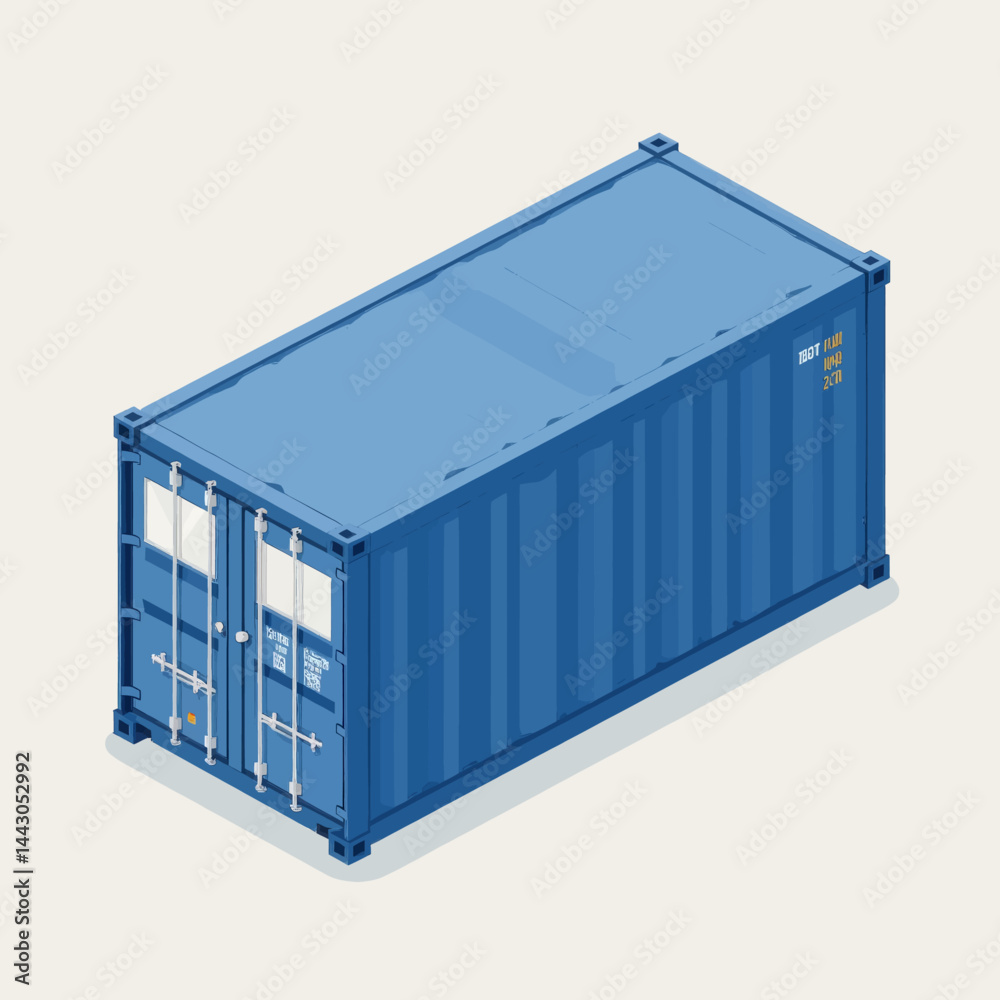 Blue isometric shipping container on white background