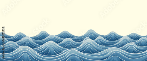 Obraz na płótnie Blue ocean waves with white lines on cream background w salonie