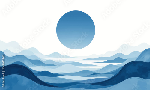 Obraz na płótnie Blue Mountain Range with Circle Graphic w salonie