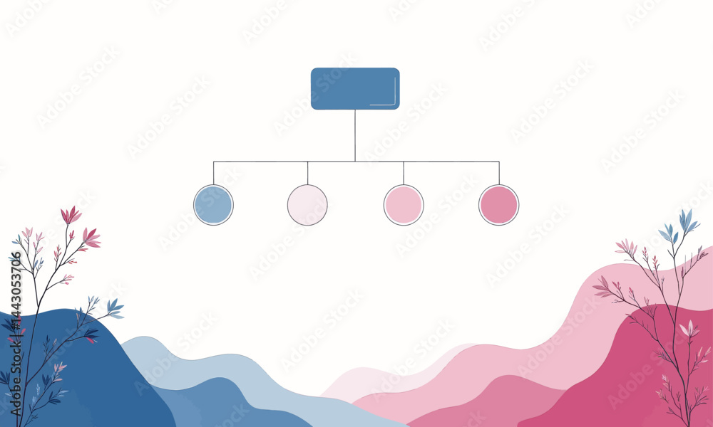Blue and Pink Flowchart with Floral Decoration
