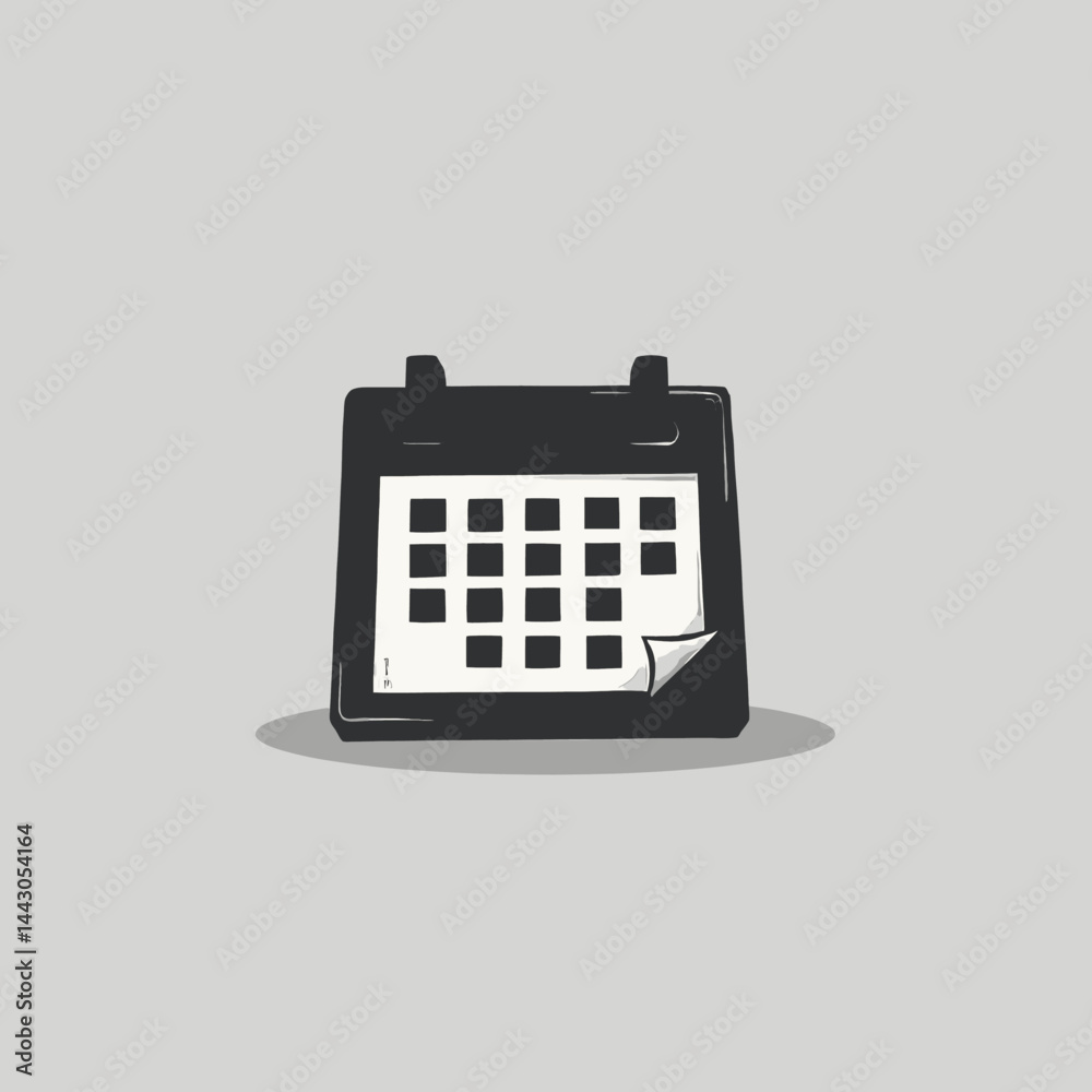Black Calendar Icon with Curled Page Corner