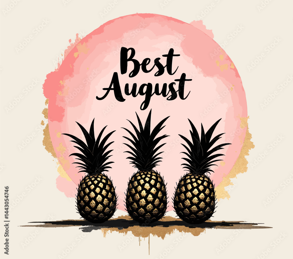 Best August with Three Gold Pineapples and Pink Circle