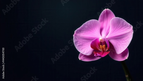 Single pink orchid, stark contrast to inky backdrop , beauty, image, dark