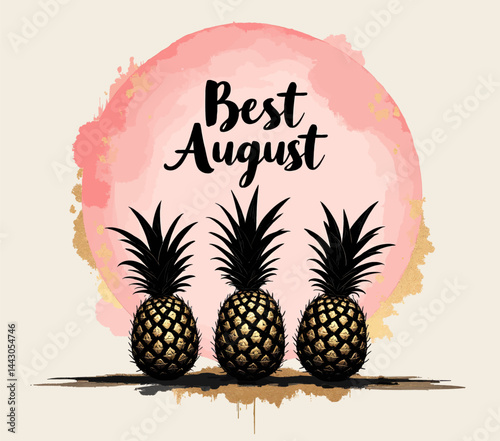Best August with Three Gold Pineapples and Pink Circle