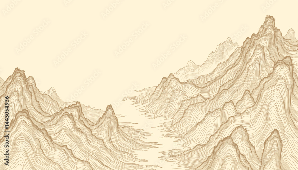 Beige Mountain Range Topographic Map Illustration