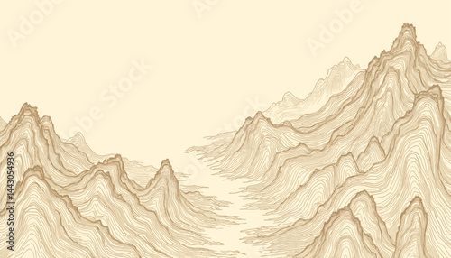 Obraz na płótnie Beige Mountain Range Topographic Map Illustration w salonie