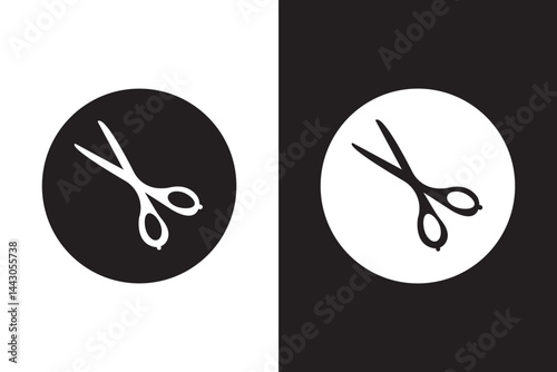 Scissor sign. Flat icon style. Scissors black on transparent background. - stock vector on white and black background