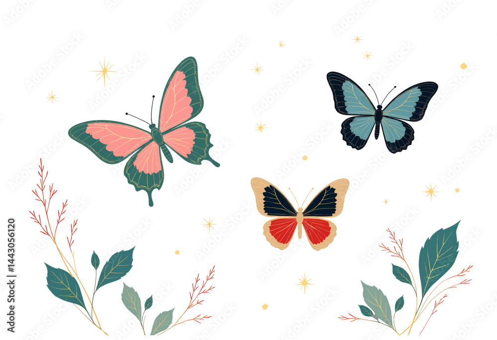 Assorted Butterflies with Floral and Star Accents