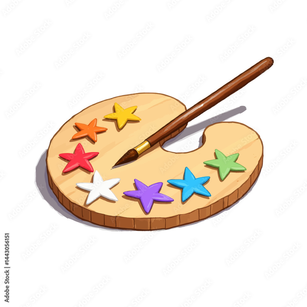 Artist's Palette with Colorful Star Shapes and Paintbrush