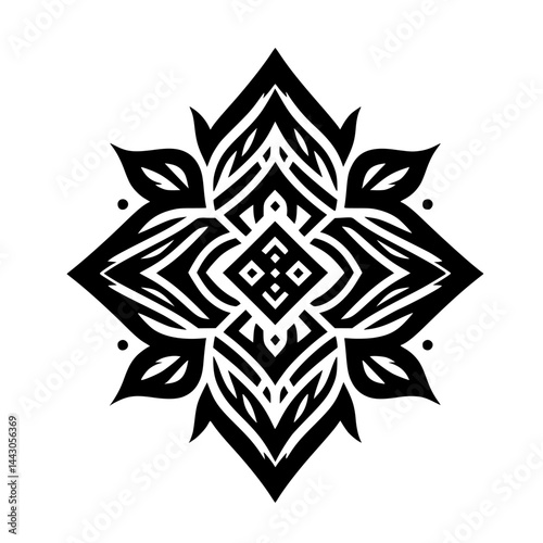 Striking Black and White Geometric Tribal Mandala Design Element