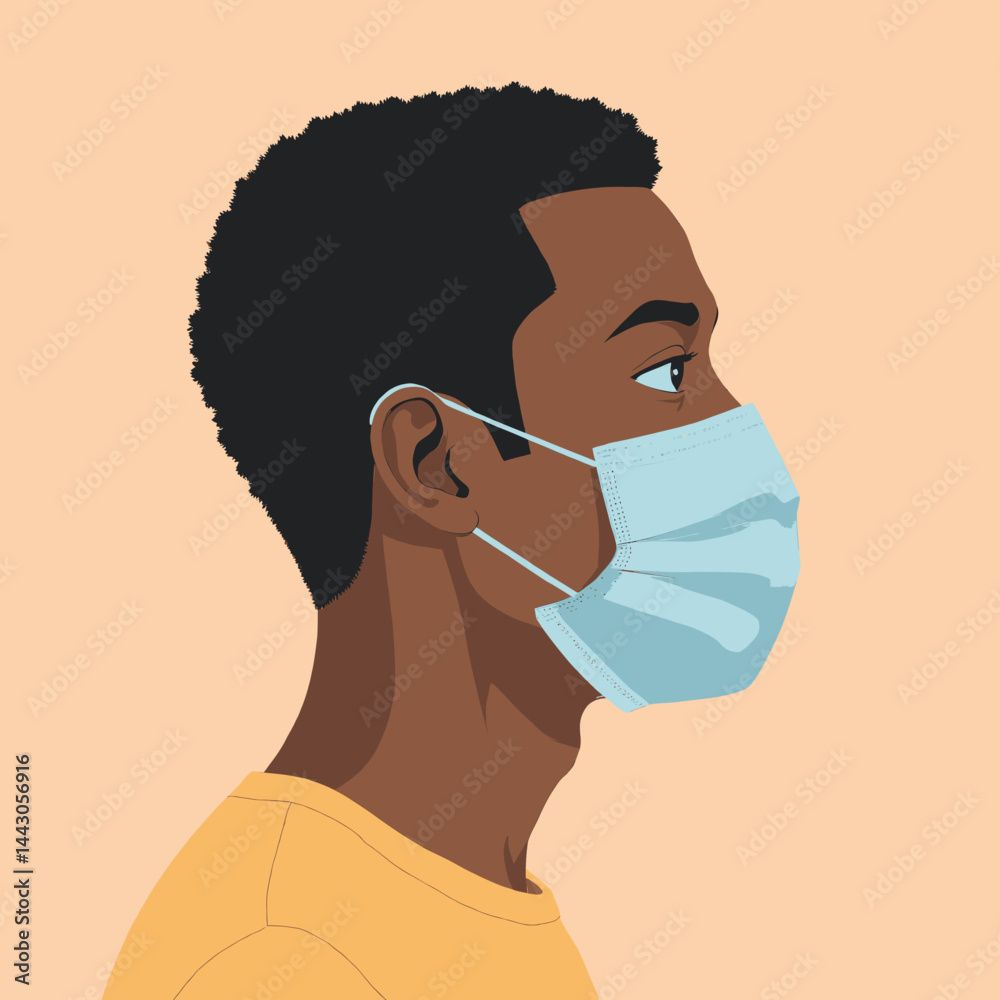 African American man wearing a blue surgical mask