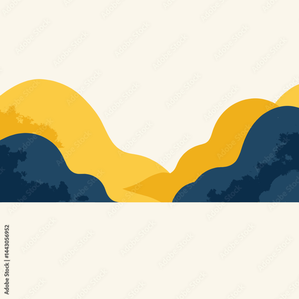 Abstract yellow and blue mountain landscape art