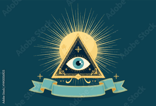 Obraz na płótnie All Seeing Eye Pyramid with Ribbon and Sunburst w salonie