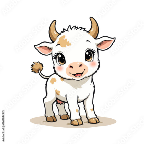 Obraz na płótnie Adorable cartoon calf with big eyes and tan spots w salonie