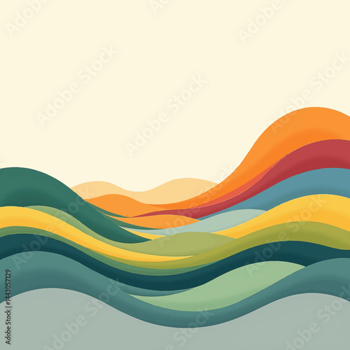 Abstract wavy landscape with green, yellow, and orange hues