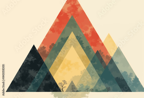 Abstract Mountain Range in Red, Green, and Blue Hues